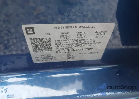 2018 Chevrolet Silverado 1500 2Lt z USA, uszkodzony, nr VIN 1GCVKREC5JZ217578